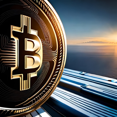 Una moneda bitcoin estilizada vista de frente