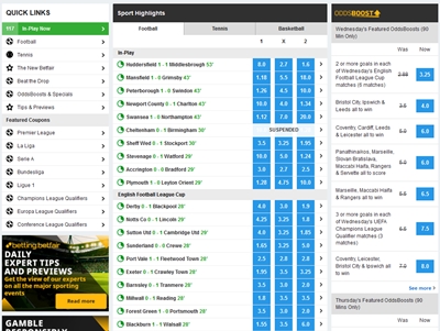 La interfaz clásica de las casas de apuestas de betfair