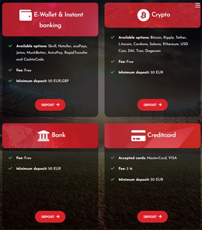 Métodos de depósito en BetInAsia