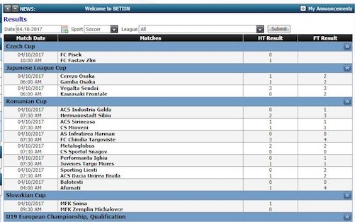 Resultados de partidos deportivos en la web