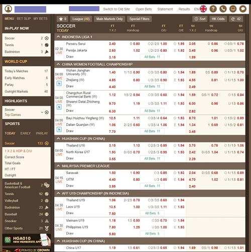 Interfaz de apuestas deportivas de Singbet
